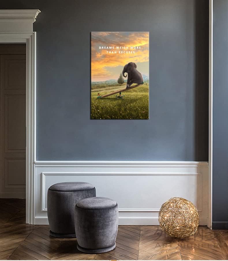 Dreams Weigh More Than Excuses Motivational Canvas Wall Art Inspirational Life Poster Inspiring Quote Picture Home Office Decor Painting Framed and Stretched Ready to Hang [24''W x 36''H]