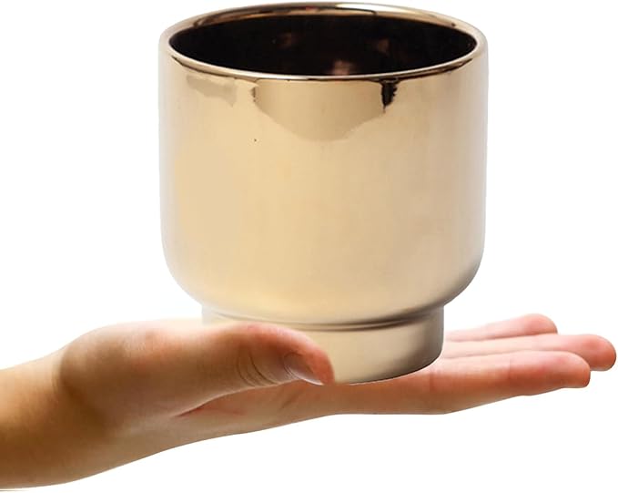 LB Gold Ceramic Planters for Indoor Plants, Succulent Plant Pots Ceramic Flower Pots, Modern Plant Pot for Living Room Office Home Decor, Round Flower Pot of 4.3 Inch(Plant Not Included)