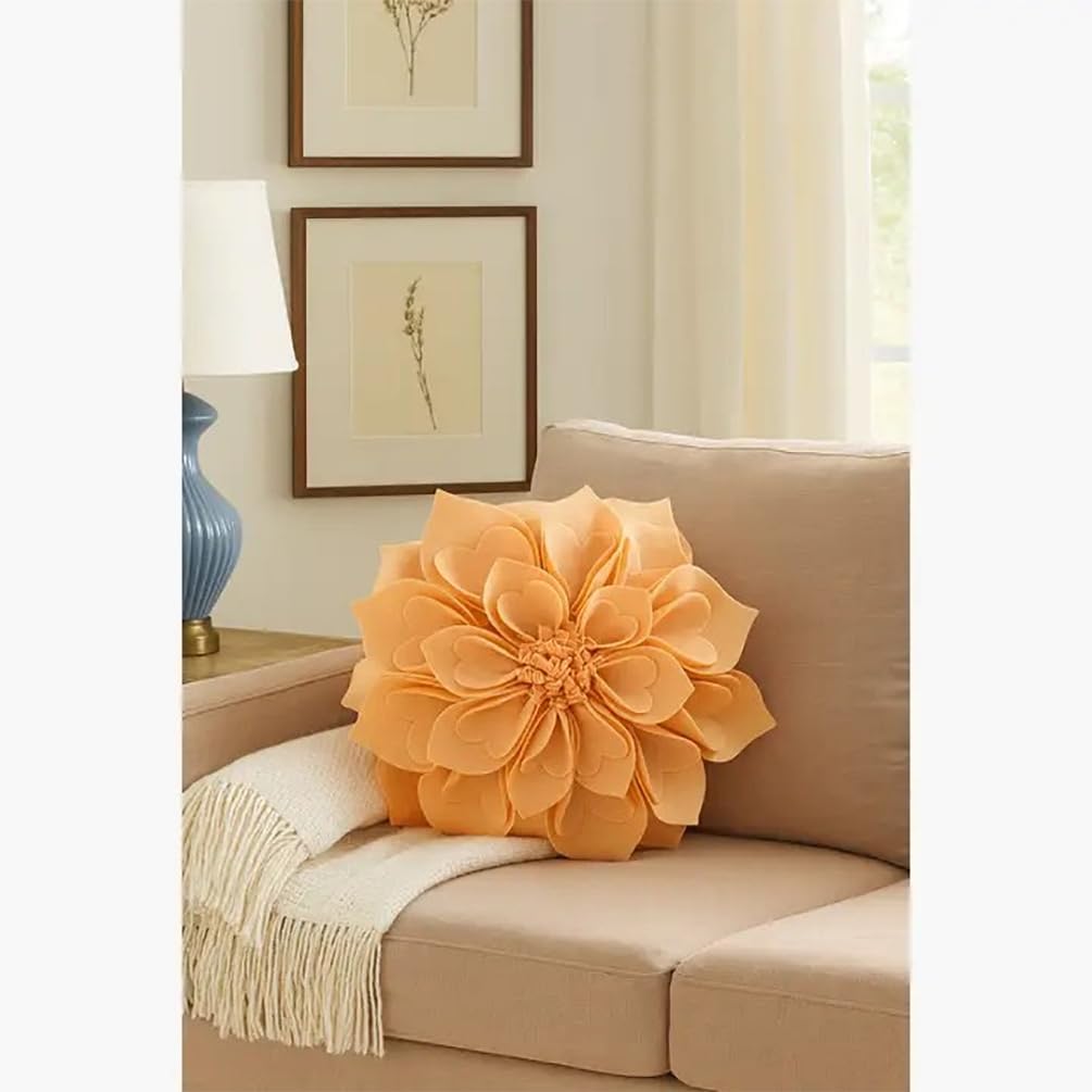 Fennco Styles Handmade 3D Heart-Shaped Petals Flower Decorative Throw Pillow Cover Only - 13" Round Peach Floral Pillow Case for Couch, Home Décor and Holiday, Housewarming Gift