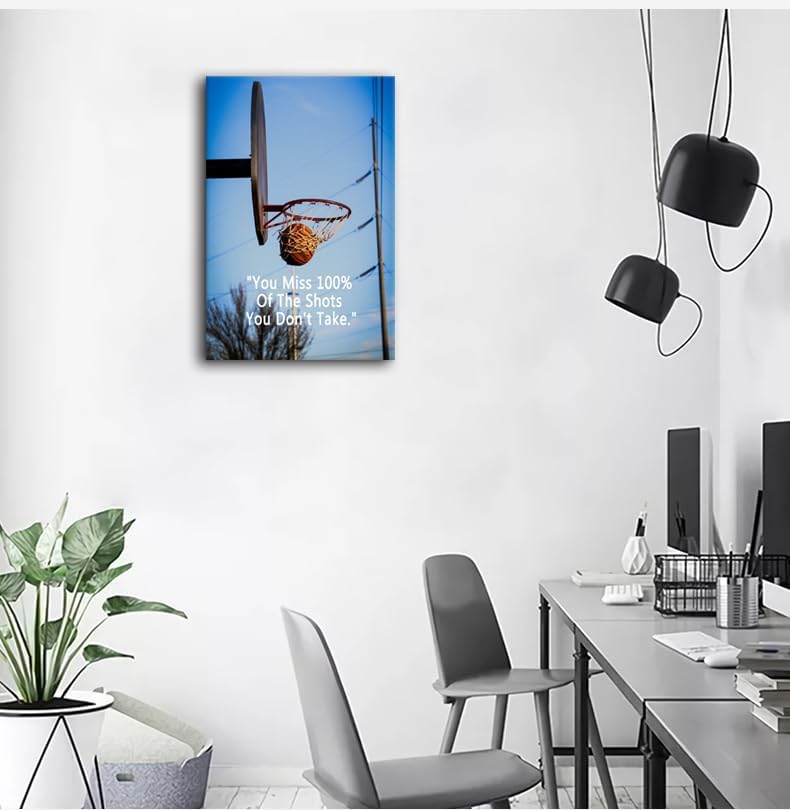 Inspirational Canvas Wall Art You Miss 100% Of The Shots You Don't Take Inspiring Poster Office Wall Decor Motivational Quotes Print Artwork Painting Picture Home Living Room Framed[12''W X 18''H]