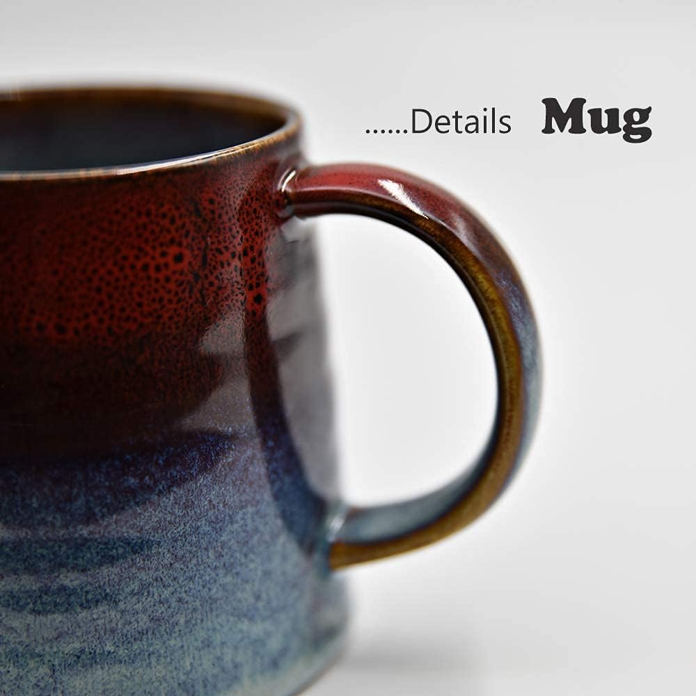 Large Ceramic Coffee Mug, Pottery Mug,Tea Cup for Office and Home,Handmade Pottery Coffee Mugs,16.5 Oz,Dishwasher and Microwave Safe,kiln altered glaze craft (Red)