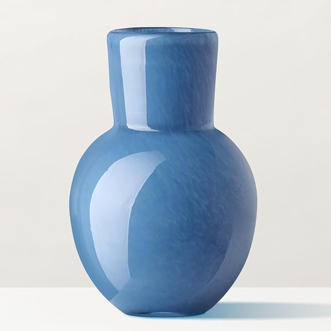 Torre & Tagus 6" Mouth Blown Art Glass Vase for Flowers - Opaque Blue Small Table Vase & Handmade Small Blue Accent for Coastal Home Decor, Neutral Bud Vases as Decorative Shelf Decor or Wedding