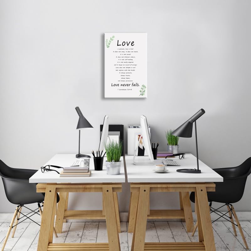 Inspirational Quotes Canvas Wall Art Love is Patient Love is Kind Motivational Christian Poster Print Inspiring Picture Painting 1 Corinthians 13:4-8 Framed Artwork Office Wall Decor[12''W X 18''H]