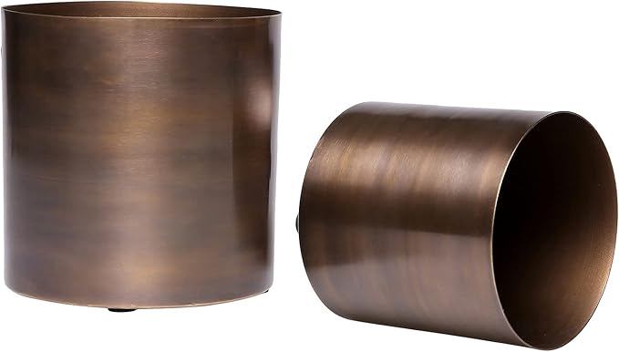 MyGift Antique Bronze Tone Metal Cylindrical Indoor Plant Pot, Succulent Planters Flower Pots, 6 and 5-inch, Set of 2 - Handcrafted in India