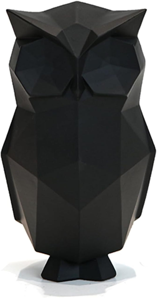 Black Geometric Owl Figurine - Premium Resin Small Decor for Home, Unique Gift for Owl Lovers & Housewarmings, 6.3 Inch Modern Animal Statue