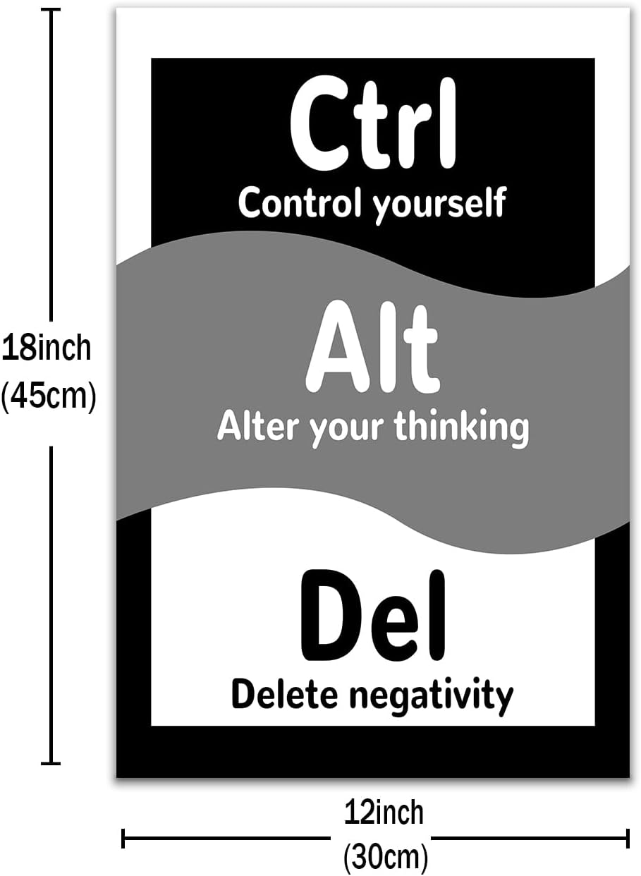 Inspirational Canvas Wall Art Ctrl Alt Del Motivational Home Decor Entrepreneur Quotes Picture Poster Modern Inspiring Artwork for Modern Home Bedroom Bathroom Gym Stretched and Framed [12''Wx18''H]