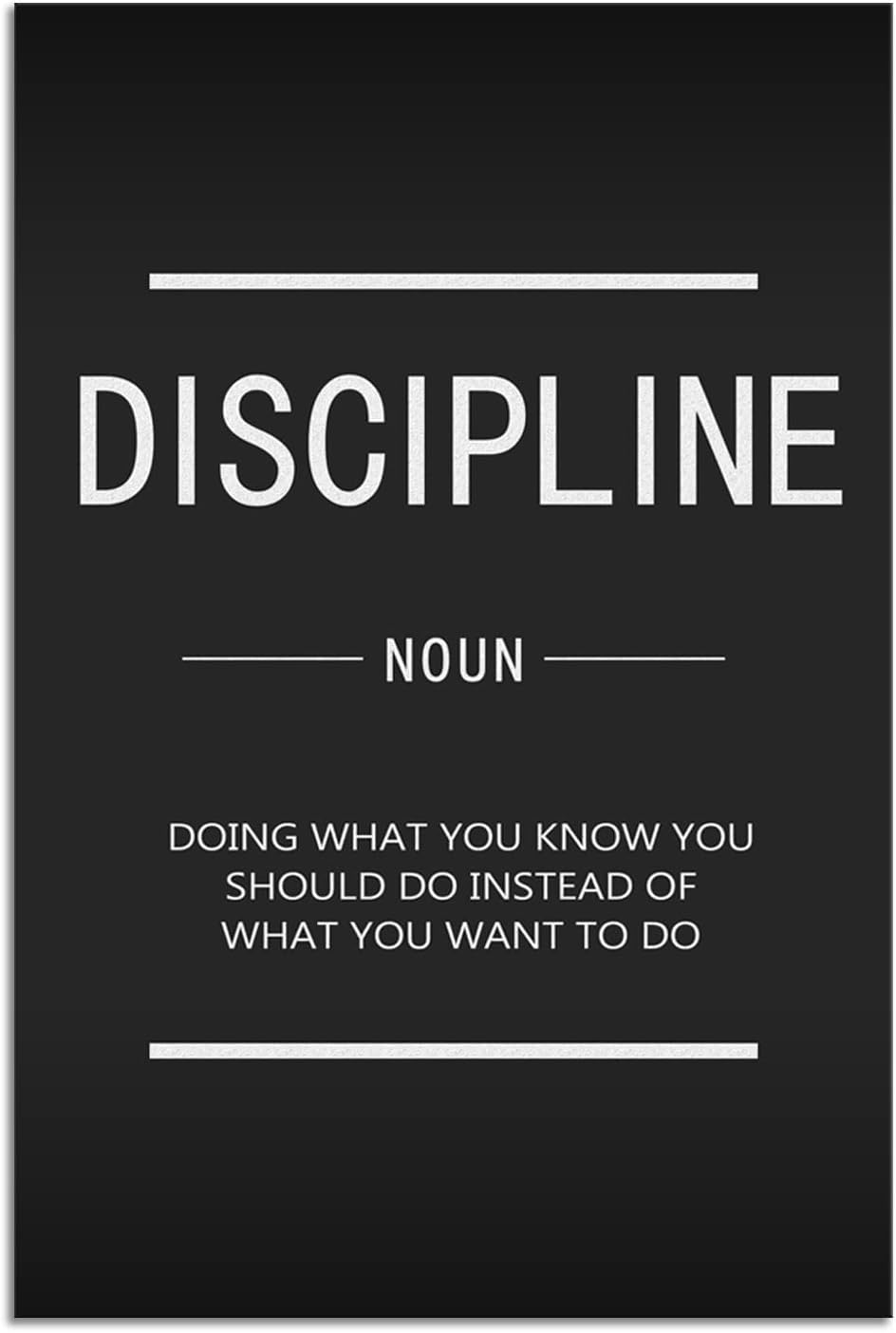 Discipline Noun Inspirational Wall Art Inspiring Painting Prints on Canvas Motivational Entrepreneur Quotes Picture Posters Artwork Wooden Office Home Decorations Framed Ready to Hang[24"W x 36"H]