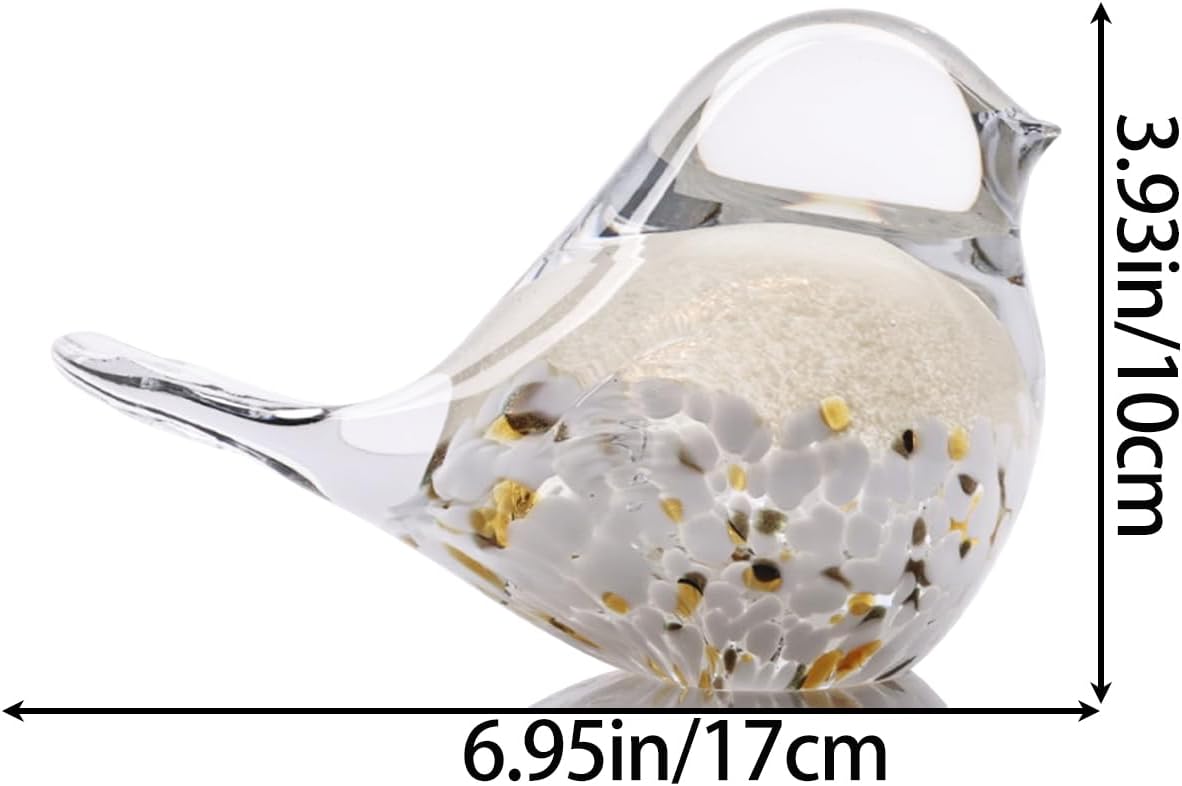 DOVDOV Hand Blown Glass Bird Statue Home Decor, Glass Art Bird Small Sculpture for Office Desktop on Dresser entryway Decorative Ornament and Glass Paperweight., Gray