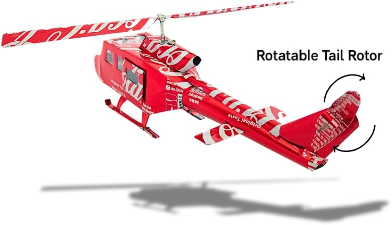 DYI Handcrafted Helicopter Model Made from Recycled Beer Cans — Small — Unique Gift for Beer Lovers, Dad, or Collectors — Eco-Friendly Bar Décor (Red-Large)