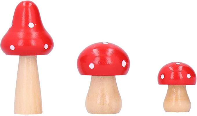 3Pcs Mushroom Decor Wooden Mini Figures Fairy Garden Accessories 2.9in 1.8in 1.2in Cute Miniature Mushrooms Home Decor for Bedroom Office Bonsai Fairy Garden Red