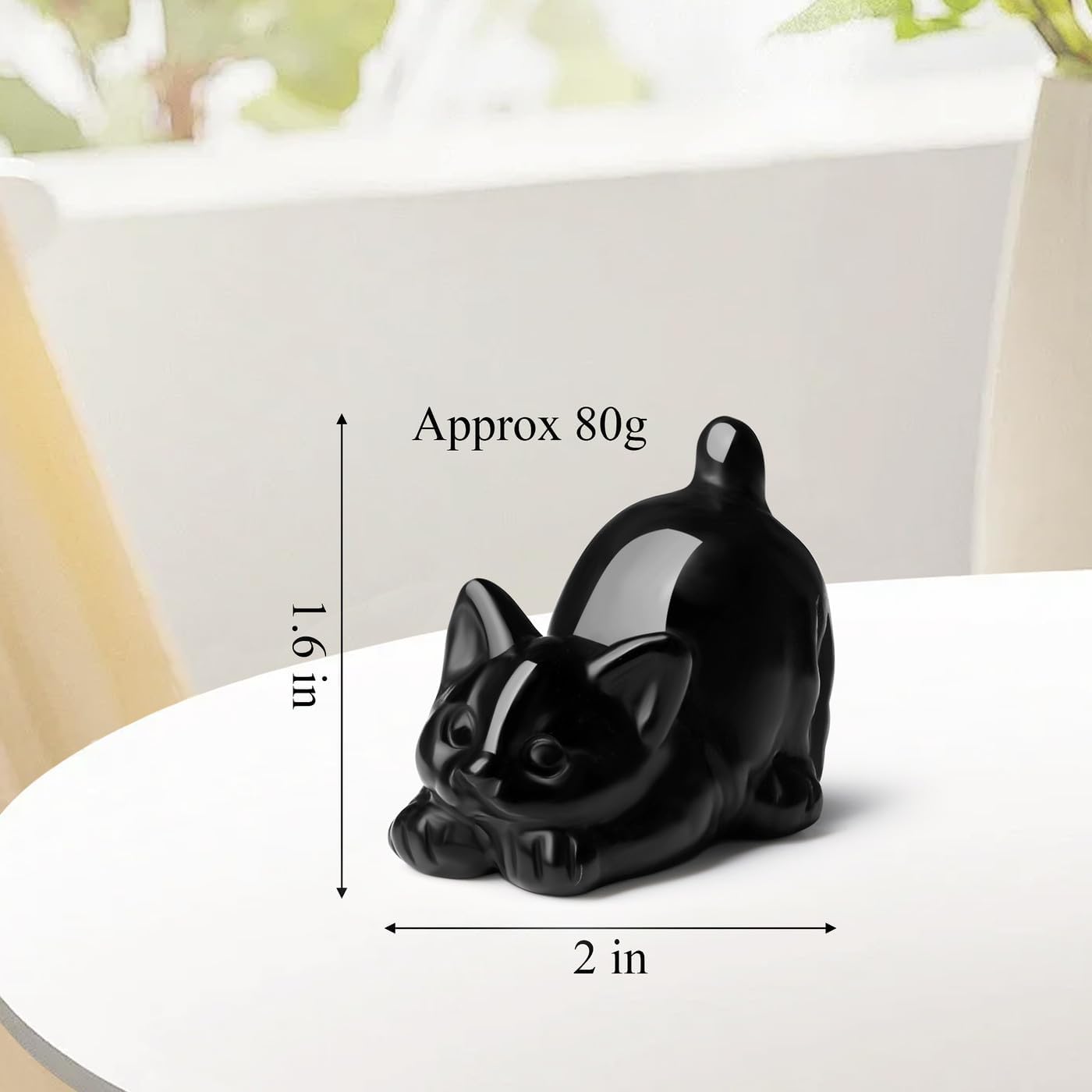 Black Obsidian Cat Decor Statue Figurine Crystals and Healing Stones Natural Gemstones Sculpture Carved Kitten Cute Office Room Home Decor Decoration for Cat Lovers Women Men