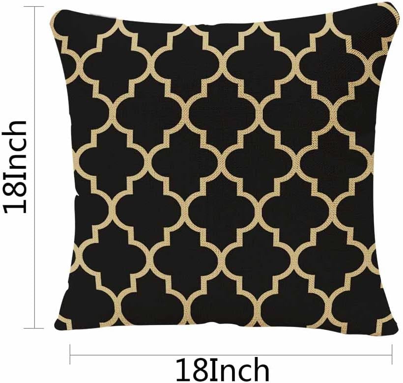 IBILIU Throw Pillow Covers Black and Gold Tan Quatrefoil Pattern Cushion Pillow Case Home Decor Pillowcase 18x18 Inches