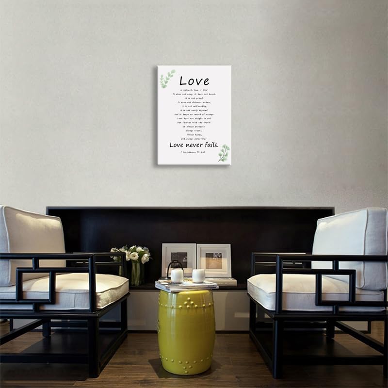 Inspirational Painting Wall Art Love is Patient Love is Kind Canvas Print Office Wall Decor 1 Corinthians 13:4-8 Poster Inspiring Framed Motivational Quotes for Wall Art Home Decor[18''W X 24''H]