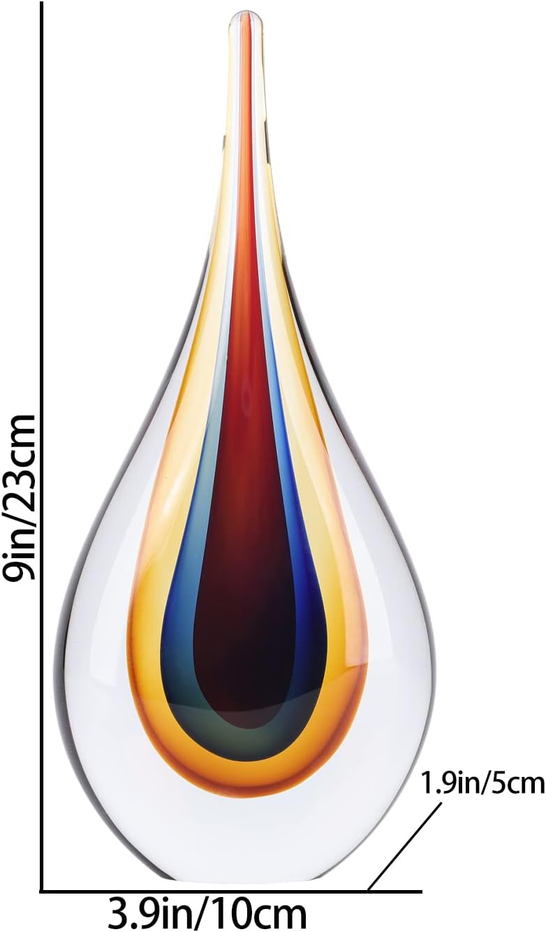 DOVDOV Blown Glass Sculpture, Collectible Stained Glass Art Statue, Unique Teardrop Ornament, Suitable for Office, Bookshelf, Dressing Table, Living Room Coffee Table, or Mantelpiece Display.