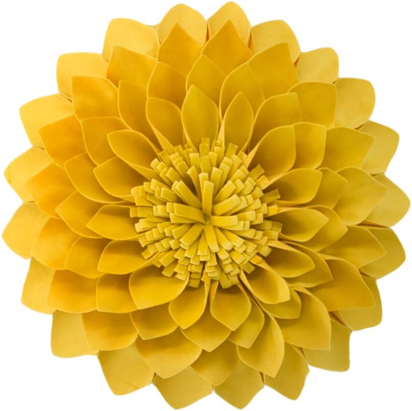 JWH Flower Throw Pillow Round Shaped Daisy Pillow Cover Decorative Handmade Cushion Case Cute Pillowcase for Bed Couch Sofa Chair Decor 14 Inches Yellow