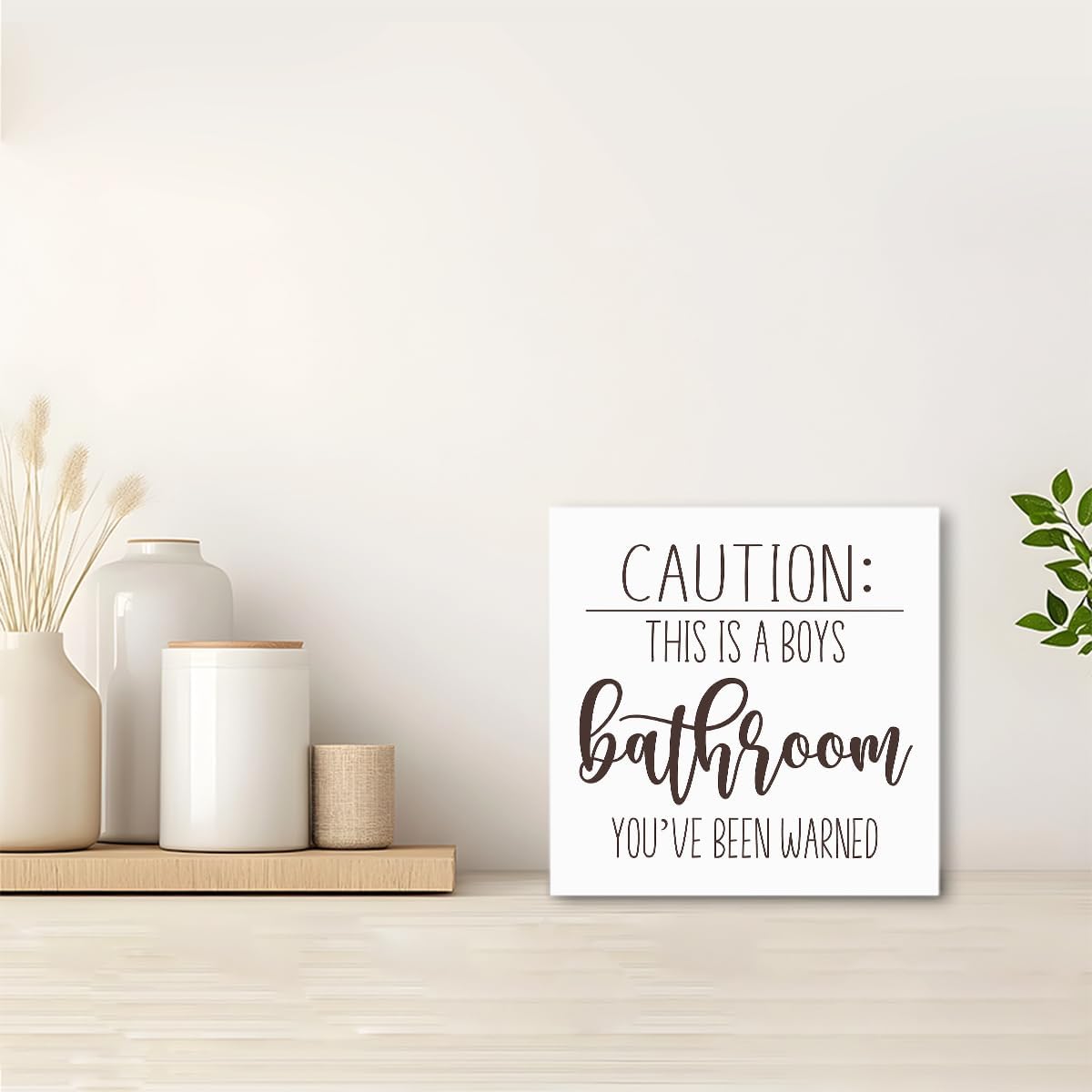 Funny Bathroom Wood Sign Caution This is a Boys Bathroom Wood Block Sign for Kids Boys Bathroom Shelf Toilet Restroom Home Tabletop Desk Decor,Farmhouse Bathroom Wooden Box Sign