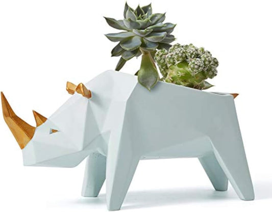 HAUCOZE Amoy-Art Rhino Gifts Planter Animal Decor Statue Modern Sculpture Figurine Succulent Cacuts Pot Centerpiece Ornament Polyresin Arts Crafts 18cm