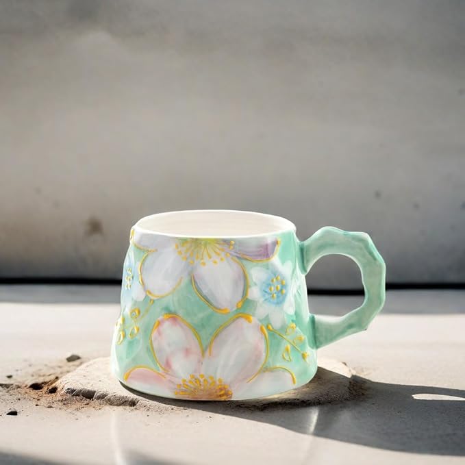 13oz ceramic mug, enlarged and thickened breakfast cup, suitable for spring, summer, autumn and winter, hand-painted cup, a personalized gift for girlfriend.