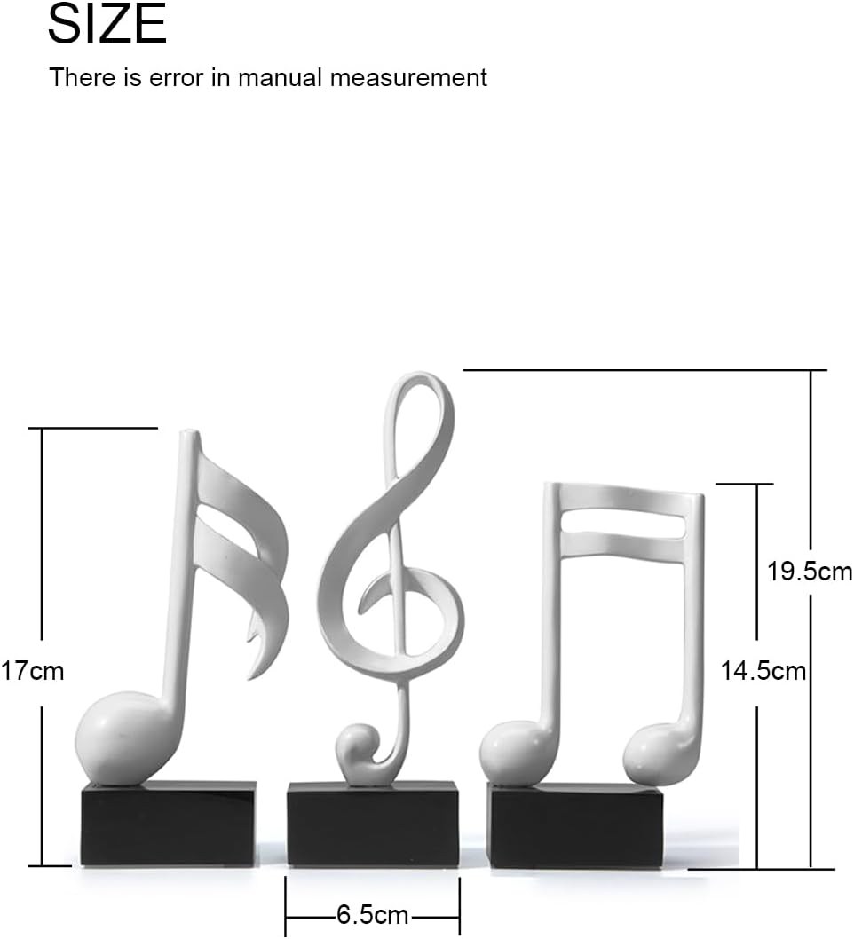 HAUCOZE 3pcs Music Note Decor Musical Decoration Gifts Table Centerpiece Sculpture Piano Statue White 7.5 inch