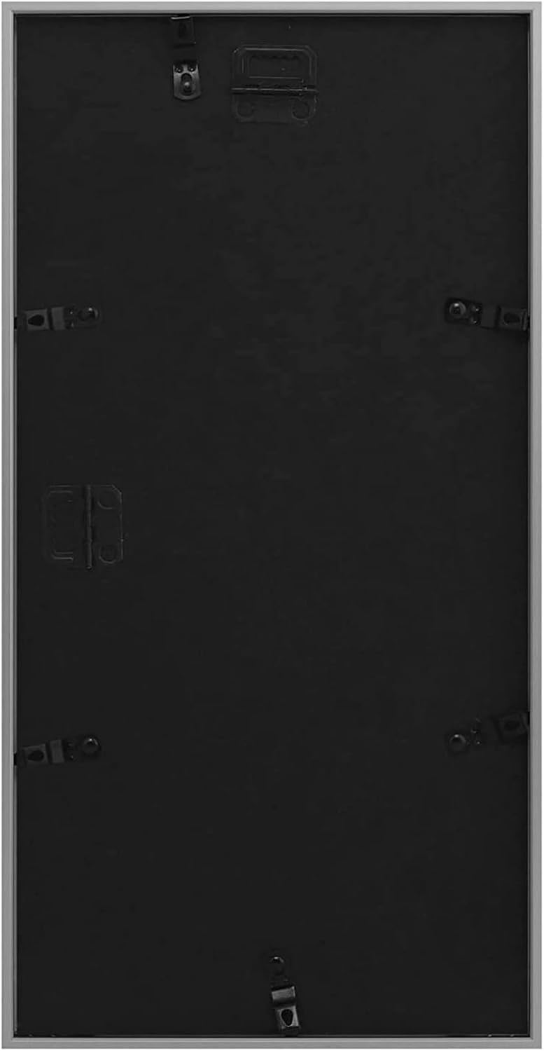 Frametory - 7x14 Aluminum Collage Picture Frame - Display 4x6 Pictures with 3 Openings Mat - Real Glass Front - Horizontal/Vertical Wall Mount - Silver 1 Pack