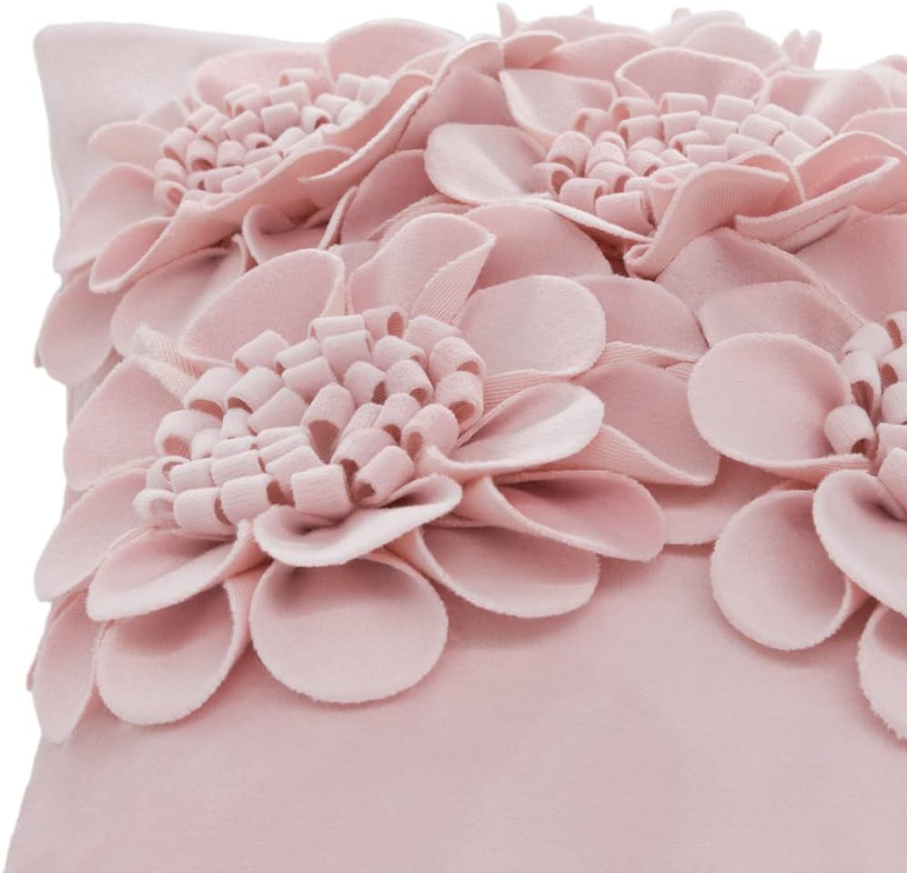 JWH Handmade 3D Flower Throw Pillow Covers Aesthetic Decorative Colorful Floral Accent Pillow Cases Stereo Pillowcase Cute Cushion for Car Bed Couch Bedroom 18x18 Inch Light Pink