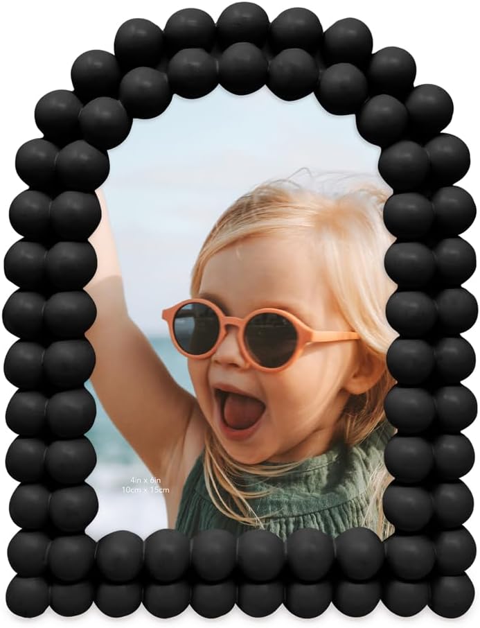 Isaac Jacobs 4x6 Matte Black Double Bauble Arch Photo Frame with Black Fabric Easel, Tabletop, Wall-Mountable, Shelf and Desk, Decorative Art Design, Home Décor (4x6, Matte Black)