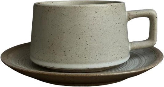 Japanese Simple Stoneware Coffee Cup and Saucer Set - Vintage Ceramic Teacup Mug Gift Box - Home Office Afternoon Tea Set