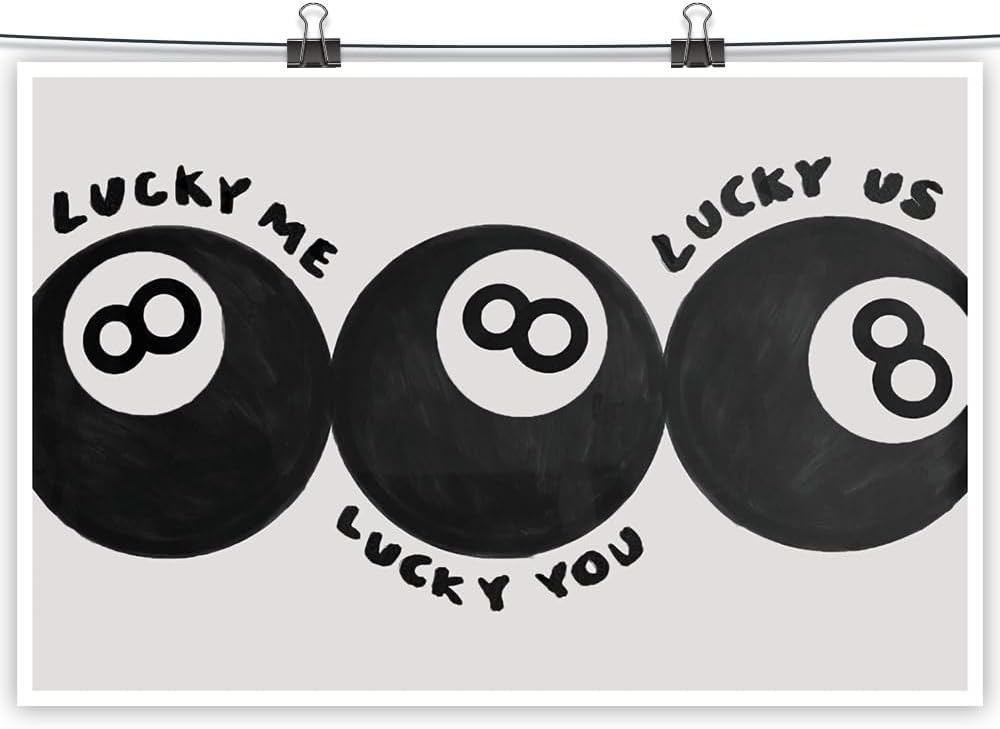 Lucky Me Lucky You Lucky Us Quote Cool Canvas Wall Art Vintage Black 8 Balls Poster Playful Billiards Print Paintings Trendy Aesthetic Pictures Decor for Home Game Room Bar Cart 12x16inch Unframed