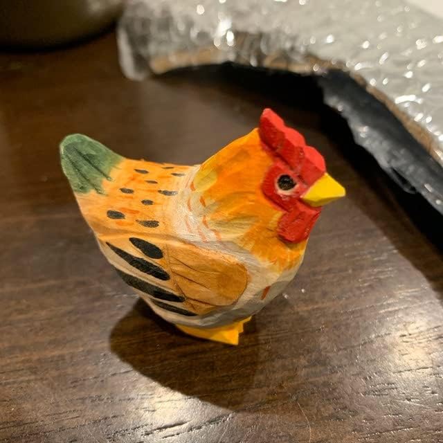 Hand-Carved Brown Hen Figurine - Miniature Wood Chicken Bird Art Statue, Carved Ornament Figurine. Small Farm Animals. Handmade Carved Ornament for Rustic Home Decor & Collectibles