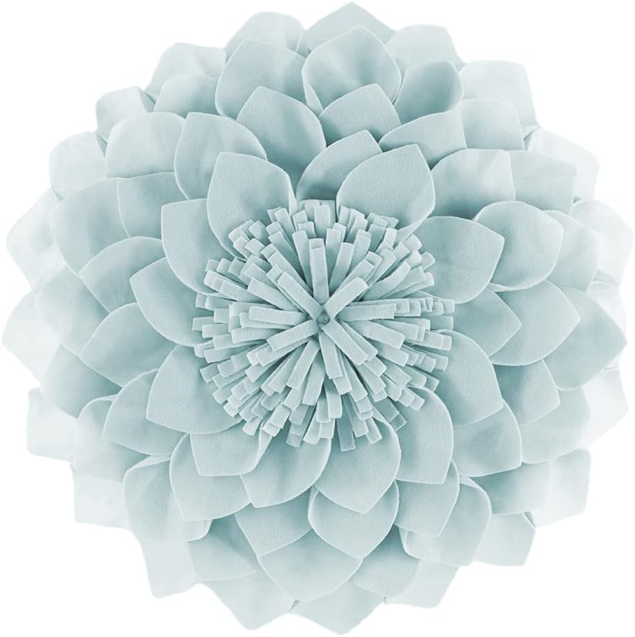 JWH Hand Crafted Flower Throw Pillow Covers Decorative 3D Shaped Cushion Velvet Accent Pillow Case Handmade Pillowcase Bed Bedroom Farmhouse Couch 14 Inch Light Blue