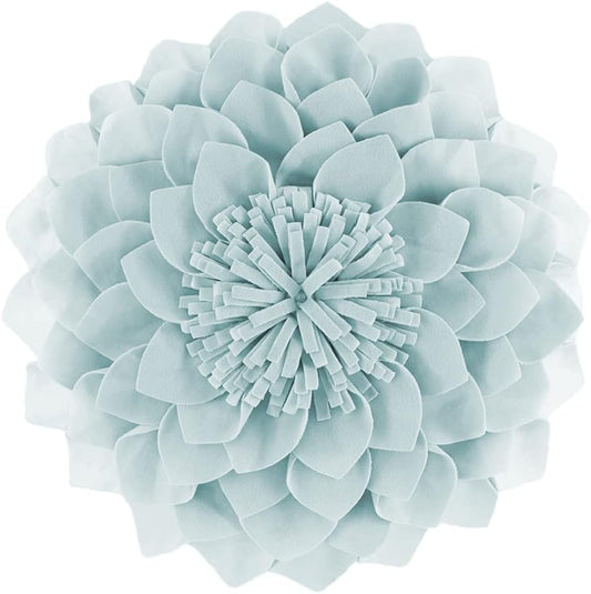 JWH Hand Crafted Flower Throw Pillow Covers Decorative 3D Shaped Cushion Velvet Accent Pillow Case Handmade Pillowcase Bed Bedroom Farmhouse Couch 14 Inch Light Blue