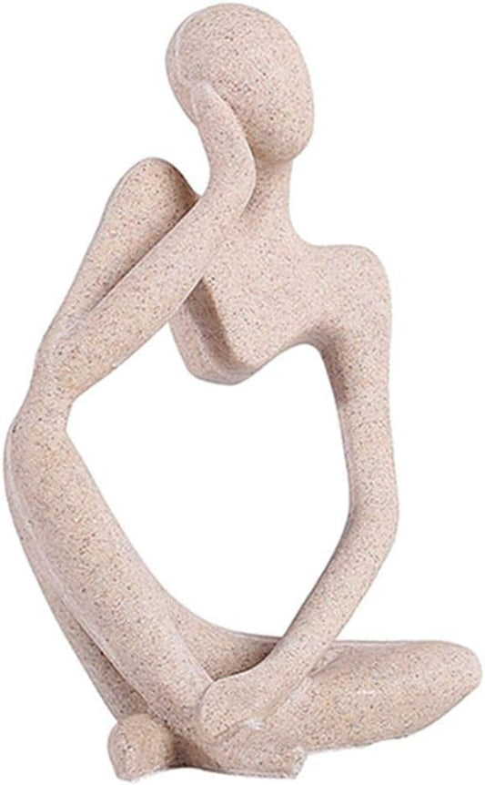 Creative Resin Thinker Minimal Abstract Art Sculpture Statue Figurines Home Office Bookshelf Desktop Decor (Sandstone, Left, Small)