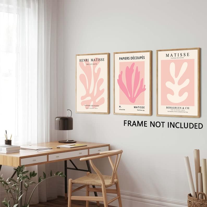 Julaydi Pink Matisse Wall Art Posters Set of 3 Abstract leaf Canvas Prints Minimalist Henri Matisse Painting Modern Pastel Aesthetic Decor Pictures for Living Room Bedroom Bathroom 16x24in Unframed