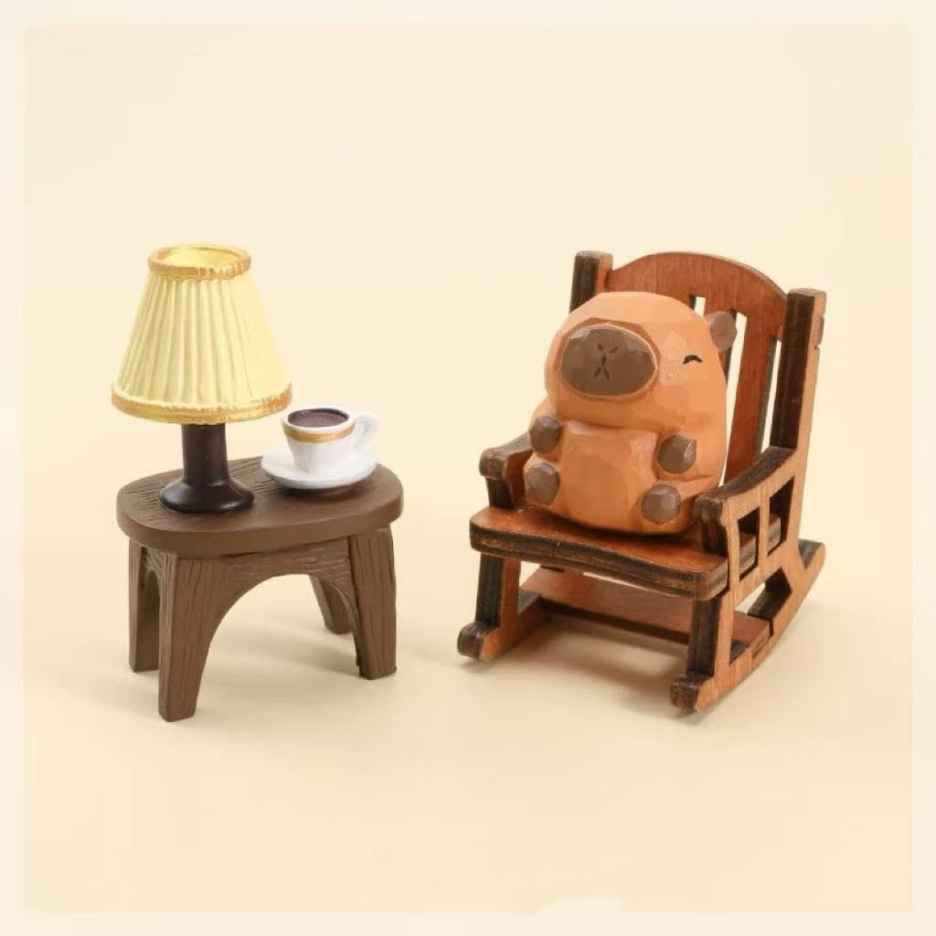 Mini Carved Wooden Capybara Figurines, 2PCS Handmade Capybara Figurine with Base Sculpture Set, 1.2" Cute Capybara Statue Home Decor Art Carving Work, Desktop Ornaments, Gifts for Boys and Girls