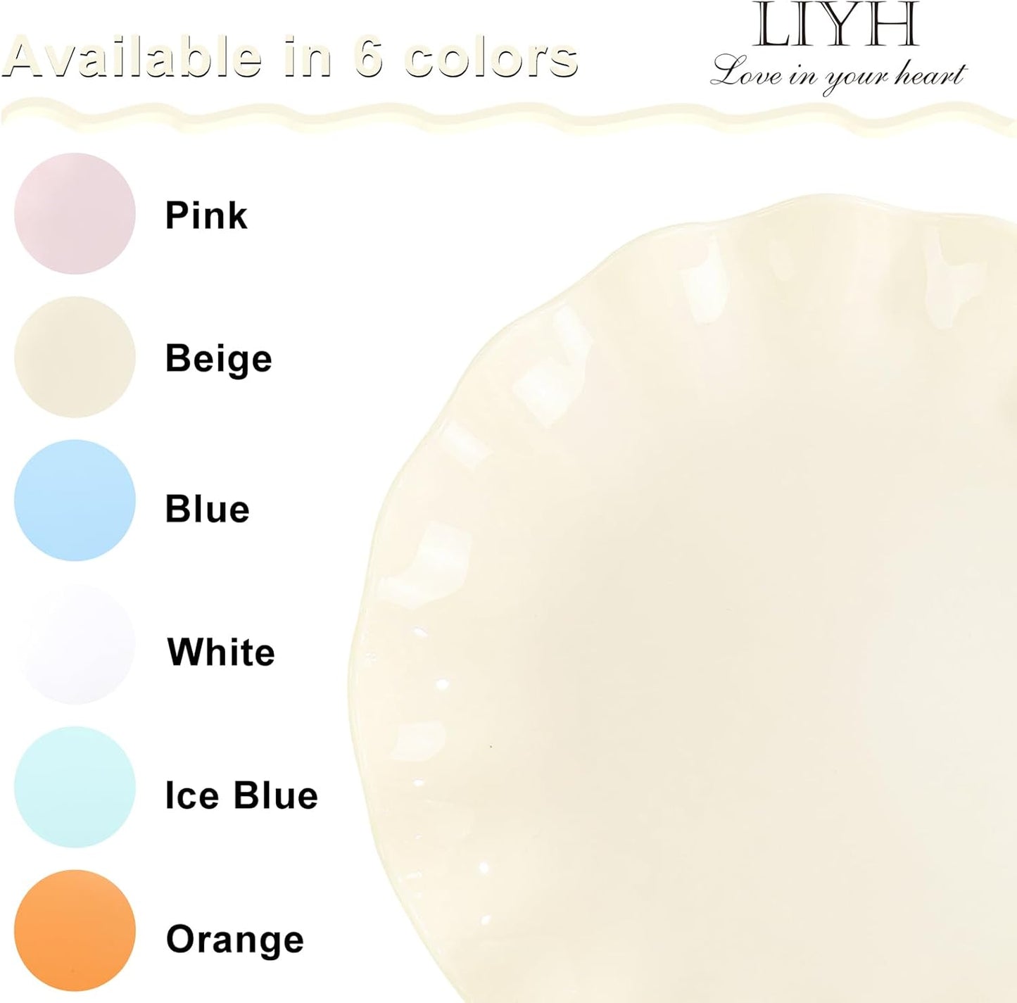 LIYH 20 Pcs 10 Inch Beige Plastic Plates Reusable - Unbreakable Plastic Scalloped Wavy Dinner Plates for Baby Shower Camping Party Outdoor Picnics Dishwasher Safe BPA Free
