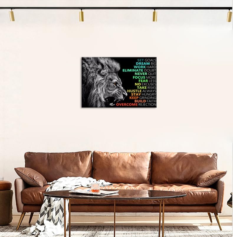 Inspirational Canvas Wall Art Success Positive Affirmation Quotes Pictures Motivational Print Lion Poster Painting Colorful Artwork Office Decor for Living Room Framed Ready to Hang[24''W x 36''H]