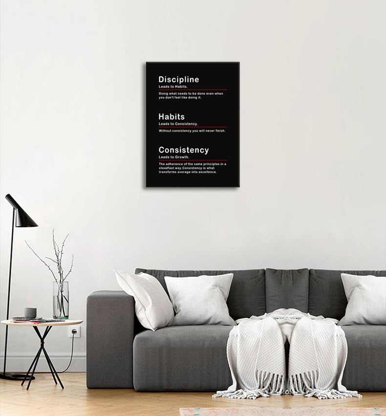 Inspirational Canvas Wall Art Discipline Habits Consistency Poster Motivational Painting Artwork Inspirational Picture Print Framed Office Living Room Gym Wall Decor Ready to Hang[18''W X 24''H]