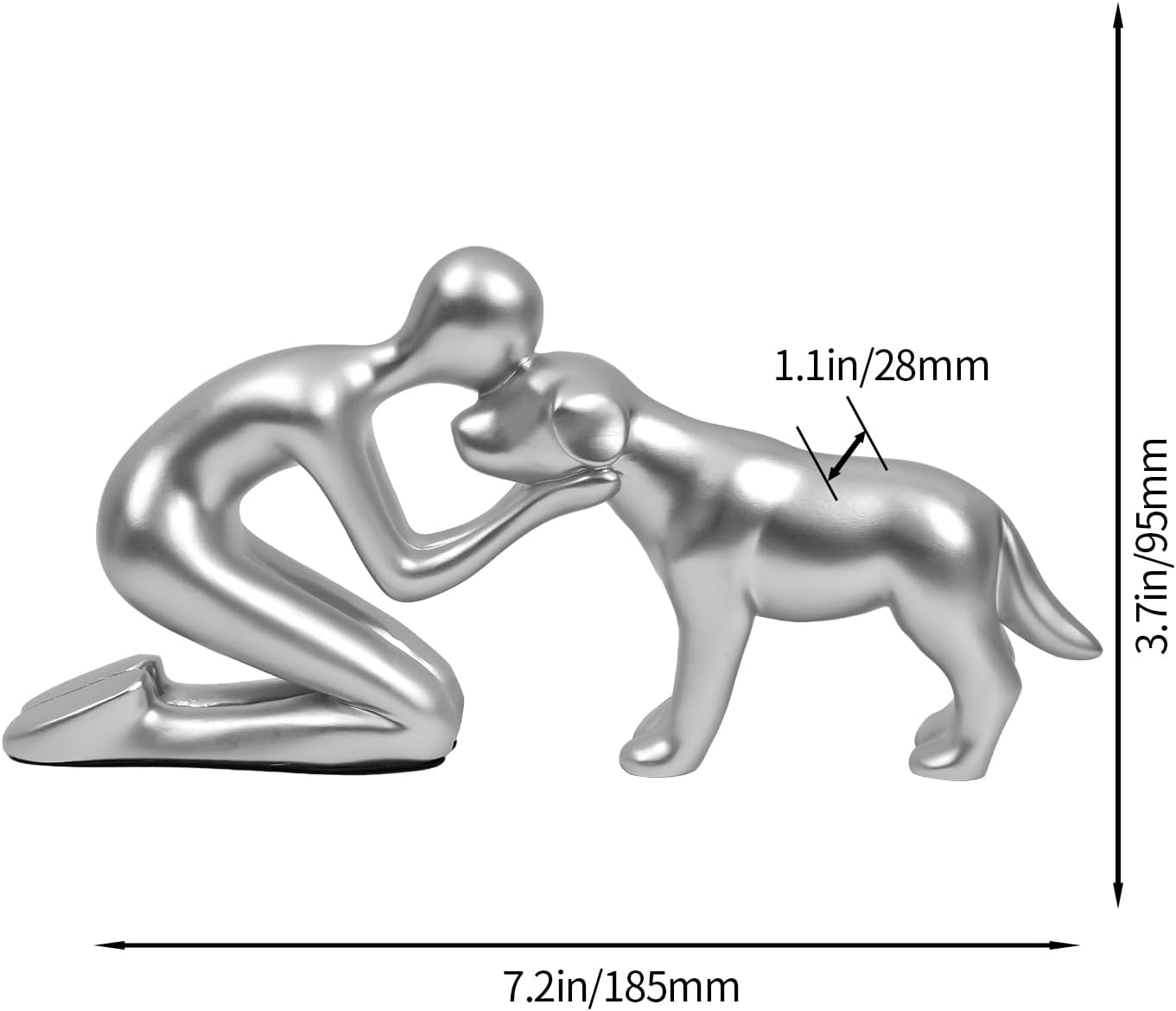 Dog Sculpture Decoration Cute Man and Dog Statue Home Decor for Office、Living Room、Bedroom、Shelf Home， Memory Gifts for Pet Lovers (Silver)