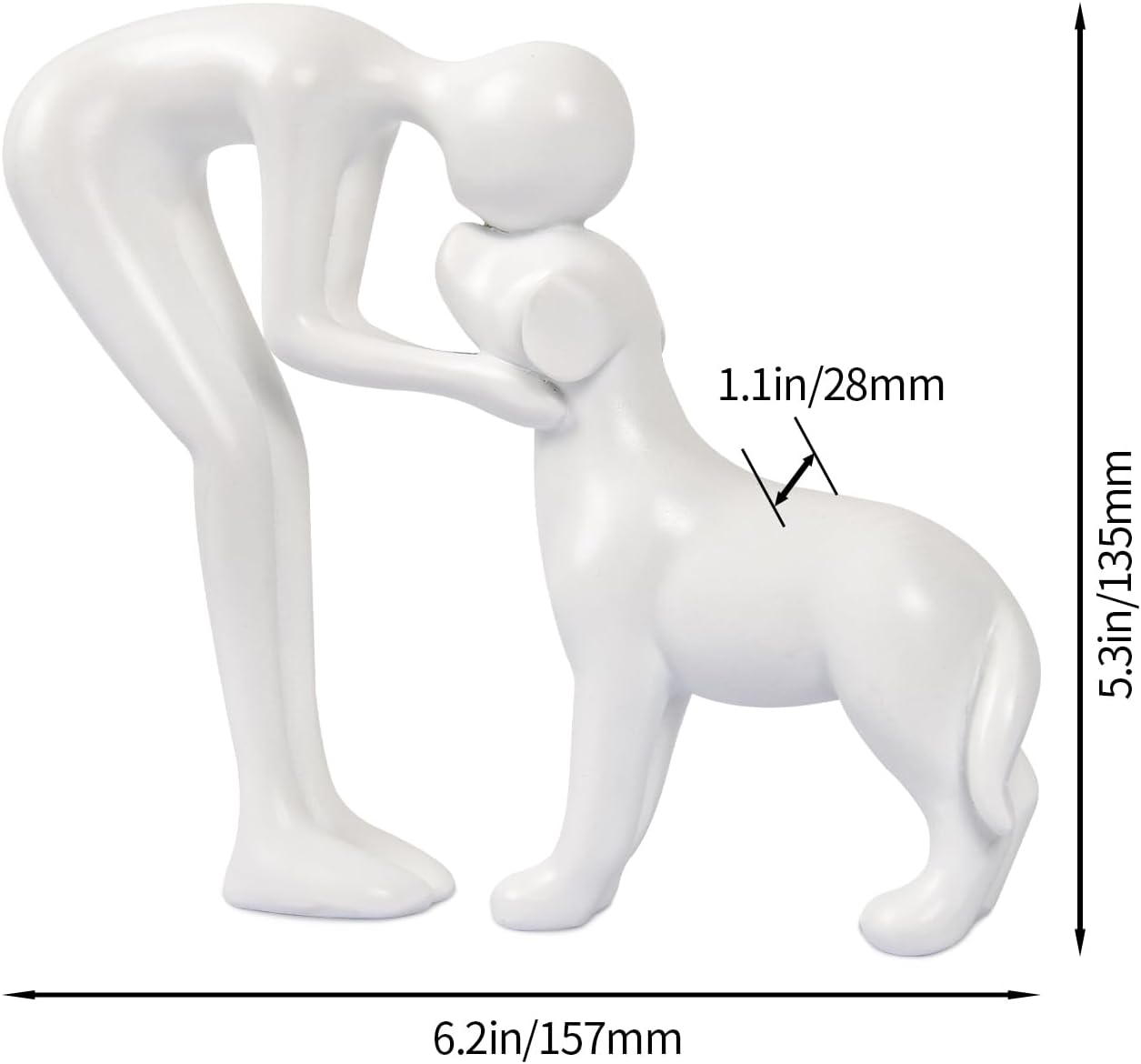 Dog Sculpture Home Decor Cute Man and Dog Statue Decoration for Office、Living Room、Bedroom、Home， Memory Gifts for Pet Lovers (White)