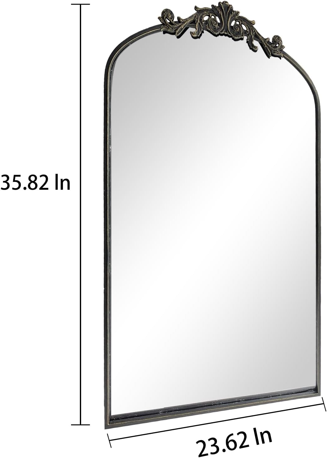 Black Ornate Mirror for Wall, Traditional Vintage Ornate Baroque Mirrors,Victorian Antique Bronze Full Matel Frame,Arched Mirror for Entryway/Bathroom/Fireplace 24"X36"