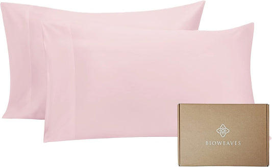 BIOWEAVES 100% Organic Cotton Pillow Cases 300 Thread Count Soft Sateen Weave GOTS Certified – Standard/Queen Size, Set of 2, Blush Pink
