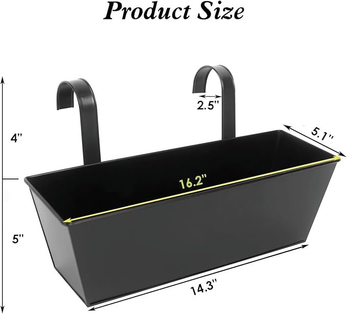 3 Pcs Large Hanging Flower Pots for Railing or Fence 16 Inch Railing Planter Box for Any Balcony Porch or Deck Countryside Style Window Planter Boxes Are Perfect to Herbs & Flowers (Black-5pcs)