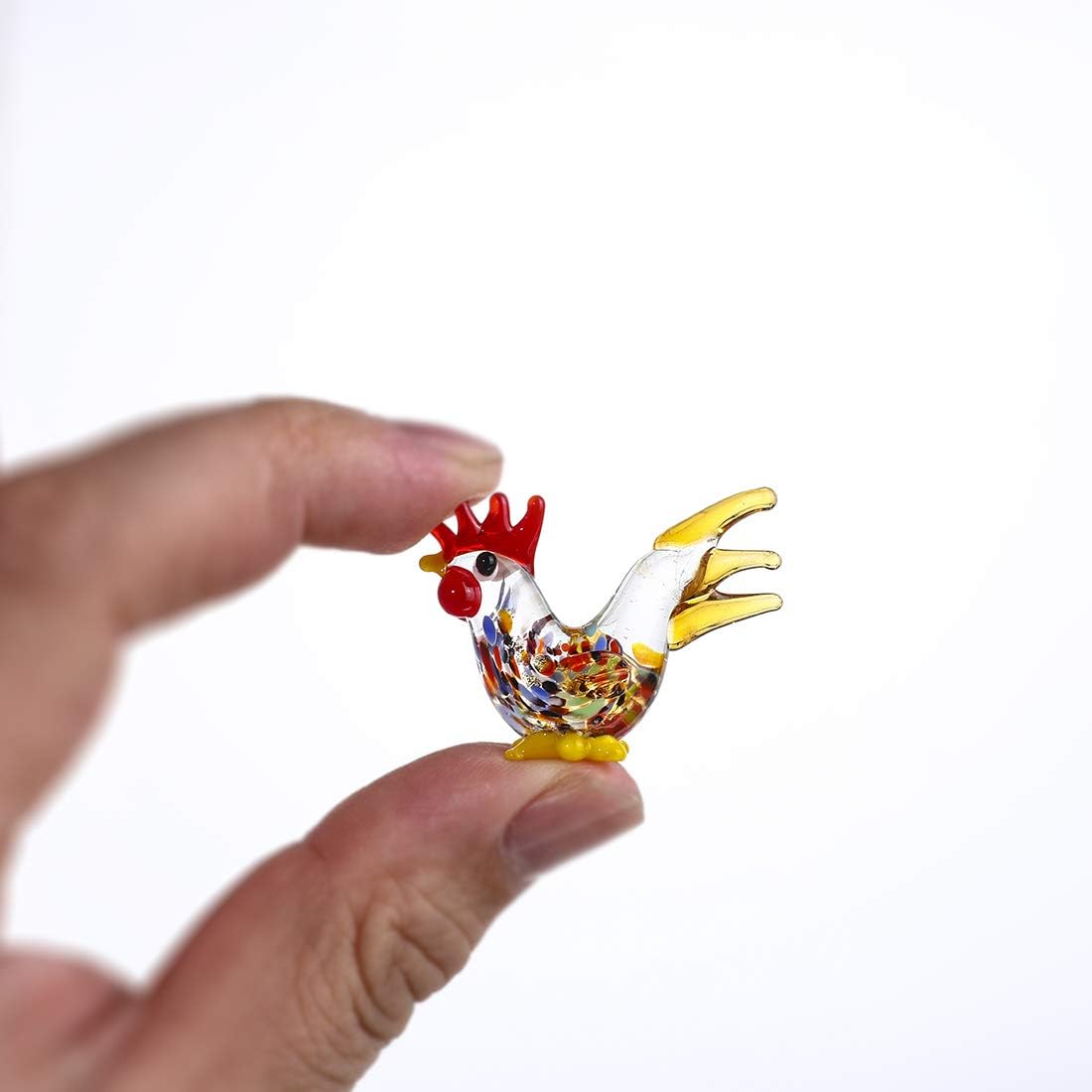 HDCRYSTALGIFTS 6pcs Glass Rooster Chicken Figurine Country Kitchen Decoration Style Miniature Hand Blown Cock Collectible Figure Gifts for Women
