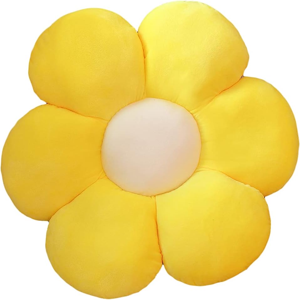 lannery Flower Plush Throw Pillows, Flower Floor Pillow Seating Cushion Toy for Reading, Room, Watching TV (19.7", Yellow-1)