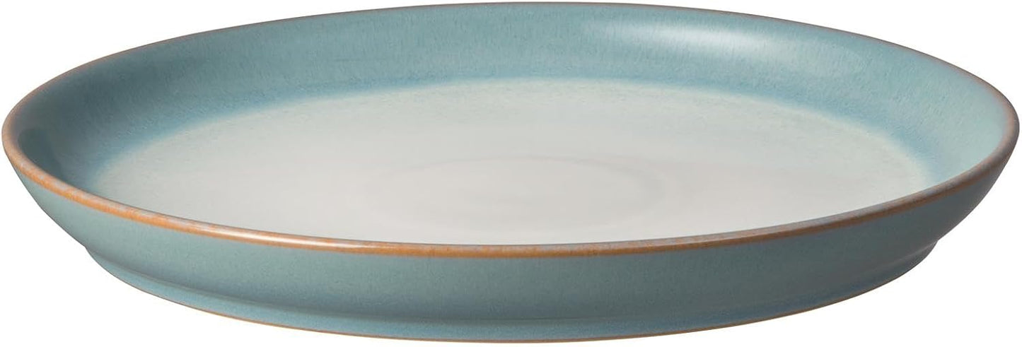 Denby - Azure Haze Coupe Dinner Plates Set of 6-10.25 Inch - Dishwasher Microwave Oven Safe - Reactive Blue Teal Glaze Large Ceramic Stoneware Plates - Scratch Chip Resistant