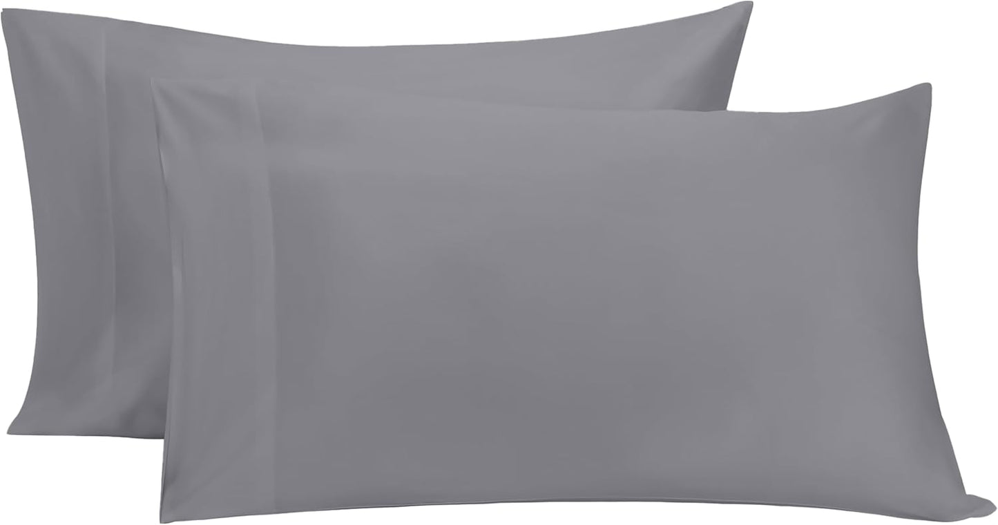 Bioweaves 100% Organic Cotton Pillow Cases 300 Thread Count Soft Sateen Weave GOTS Certified – Standard/Queen Size, Set of 2, Stone