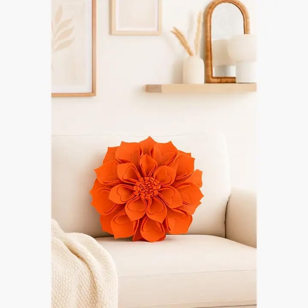 Fennco Styles Handmade 3D Heart-Shaped Petals Flower Decorative Throw Pillow Cover Only - 13" Round Terracotta Floral Pillow Case for Couch, Home Décor and Holiday, Housewarming Gift
