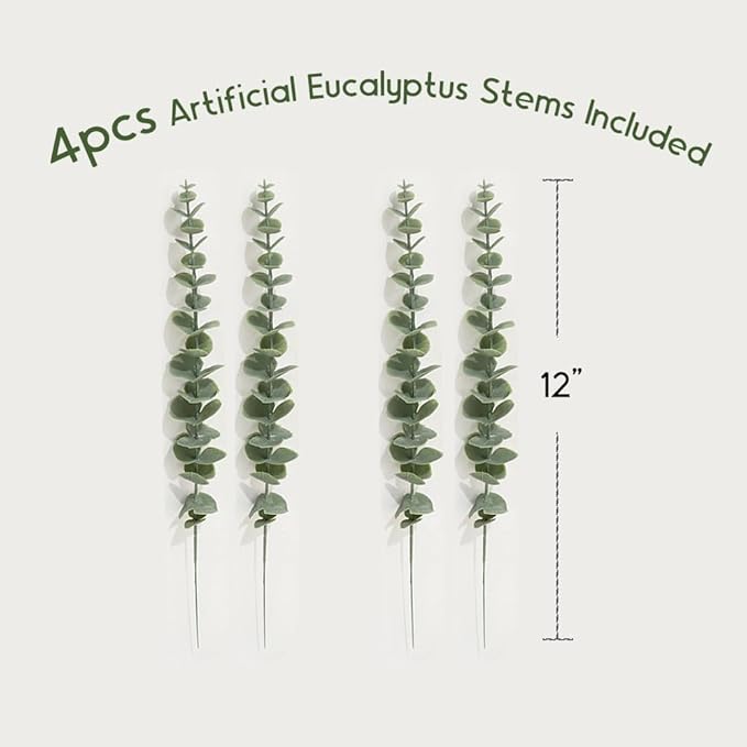 2-Pack Wood Wall Planters with 4 Removable Faux Eucalyptus Stems - Modern Farmhouse Wall Decor for Living Room, Bedroom, Bathroom - Wooden Wall Vases and Fake Eucalyptus for Home Office Decor