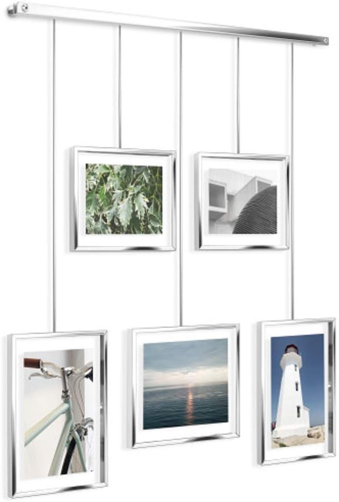 Umbra Exhibit Adjustable Photo Display – DIY Collage Set Mounts in Various Layouts Horizontally and at Different Angles - Holds 5 Picture Frames for Photos, Prints, Artwork and More, 4 by 6 inch and 5
