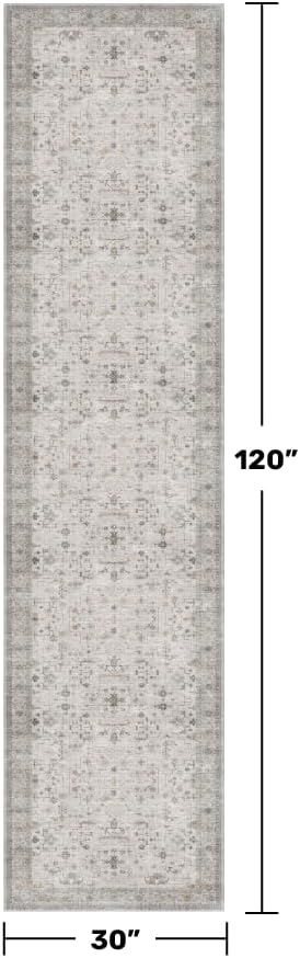 Light Gray Washable 2'6"x10' Wide Hallway Runners, Kitchen Runner Rug, Non-Slip & Stain Resistant 10ft Long Floor Rug, Neutral Boho Floral Décor